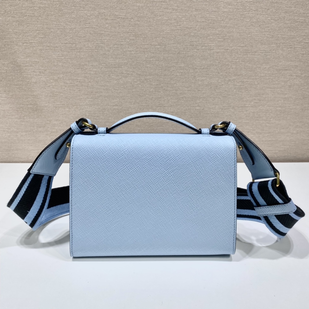 Prada Monochrome Saffiano Leather Handbag Bag Tote Blue 1BD317